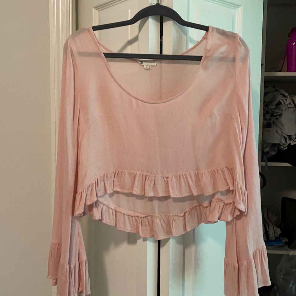 Long sleeve crop top with ruffle hem